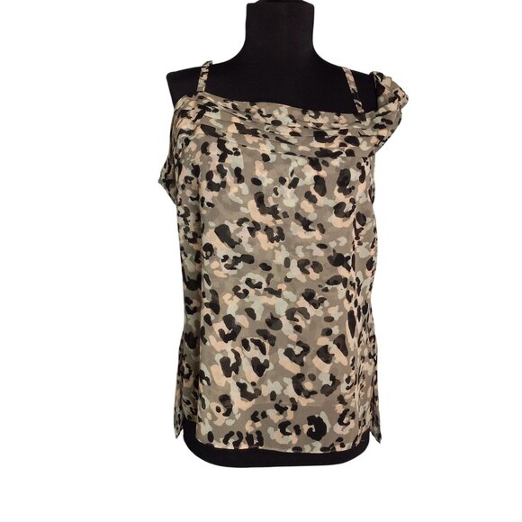 Cabi Size S Tank Top Camouflage Print Tiered Cold Shoulder Pleated Sheer 5360 - Picture 1 of 11